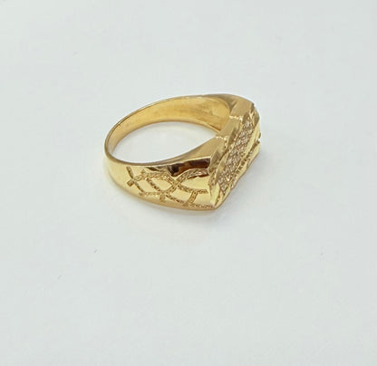 1194- NEW 14K Nugget Ring With Cz Men's Ring W.G