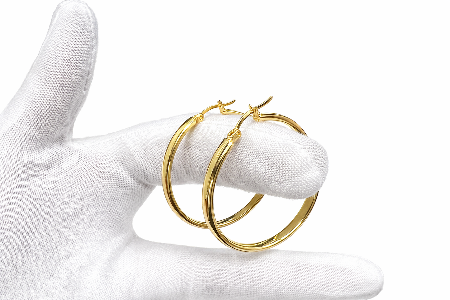 1287-NEW 14K Hollow Hoop Earrings (37MM) W.G