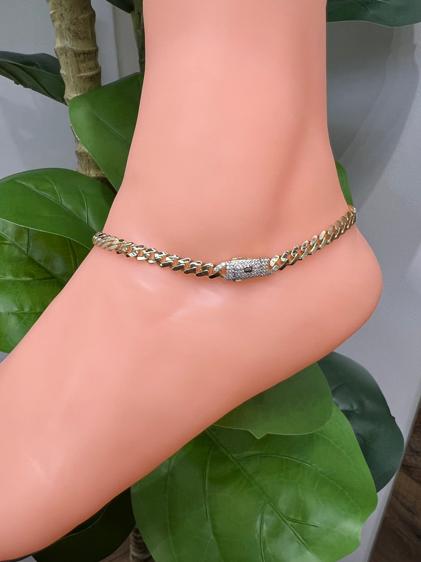 1118-NEW 14K Gold Monaci Anklet 10” (5mm) W.G