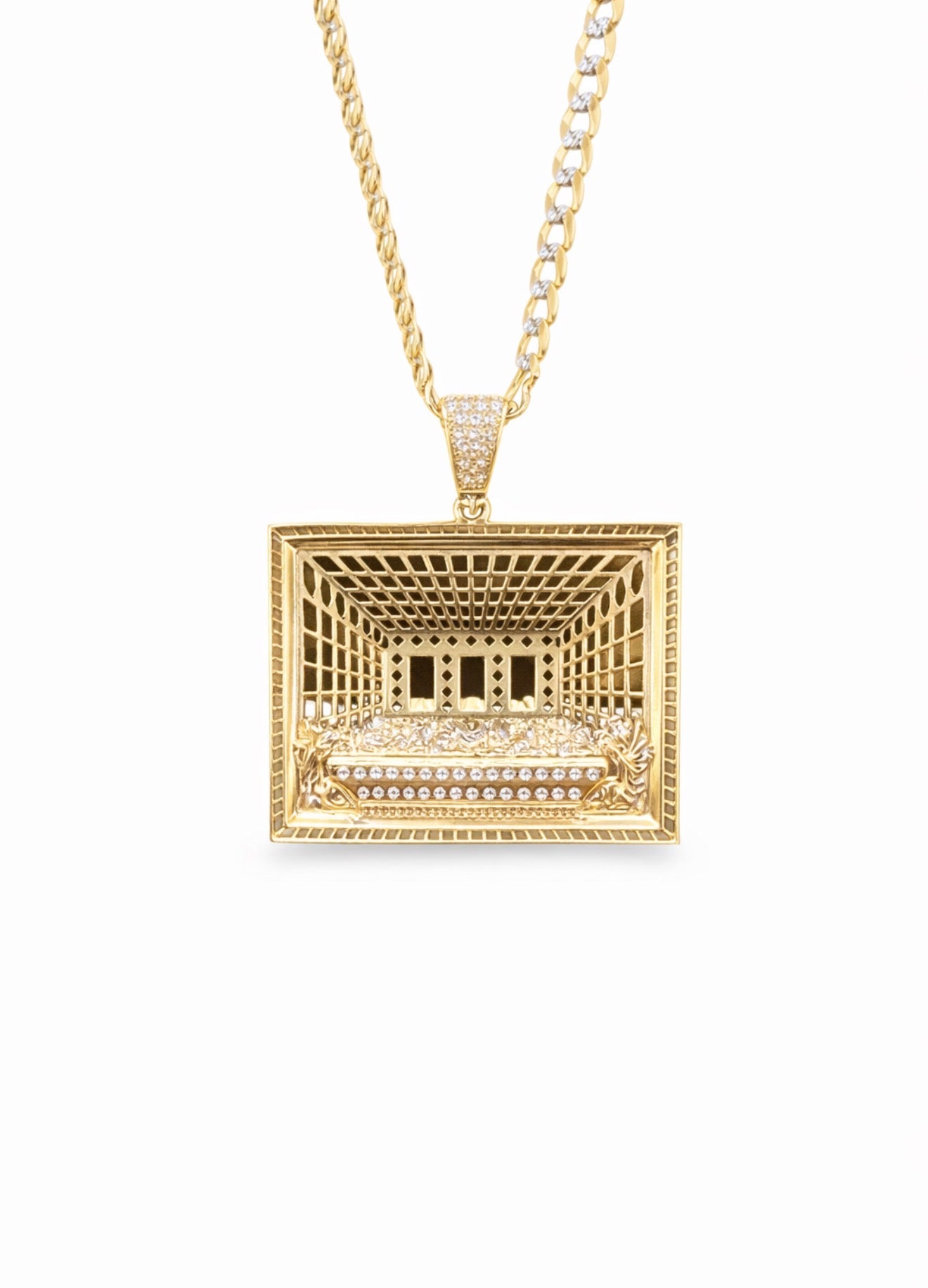 1217-NEW 14K The Last Supper Gold Square Pendant W.G