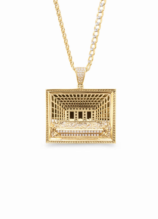 1217-NEW 14K The Last Supper Gold Square Pendant W.G