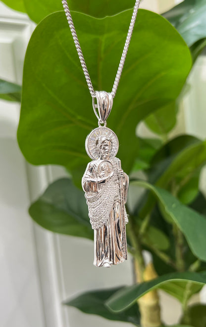 S265- NEW .925 Sterling Silver St.Jude Big Pendant W.G