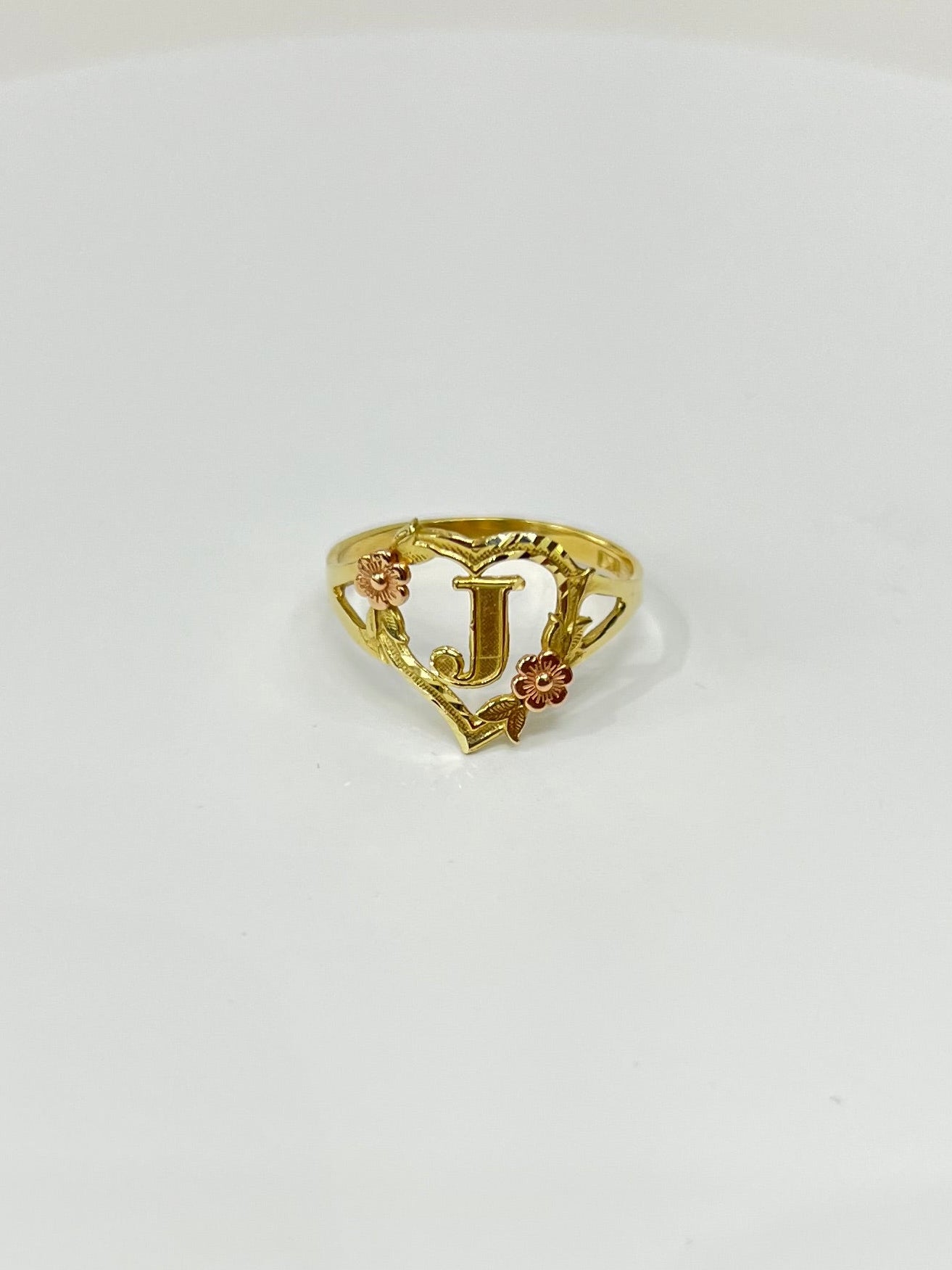 00163- NEW 14K Heart Shape Letter “J”Two Tone Women Ring (W.G)