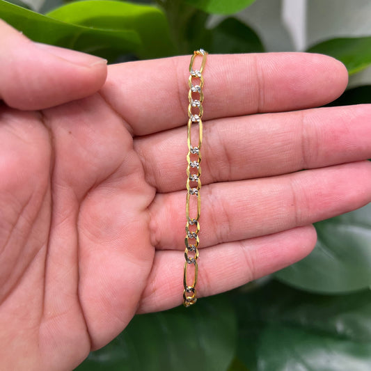 1186-NEW 14K Solid Two Tone Figaro Bracelet (5mm) W.G