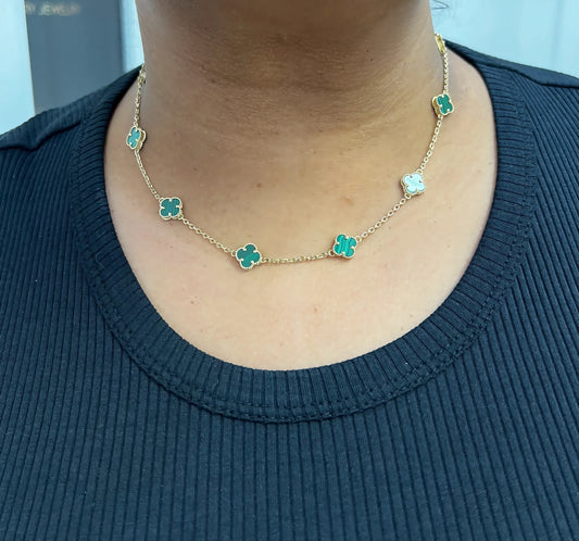 1610- NEW 14K Green Trebol Necklace 19"+ 1" ext (8mm)W.G