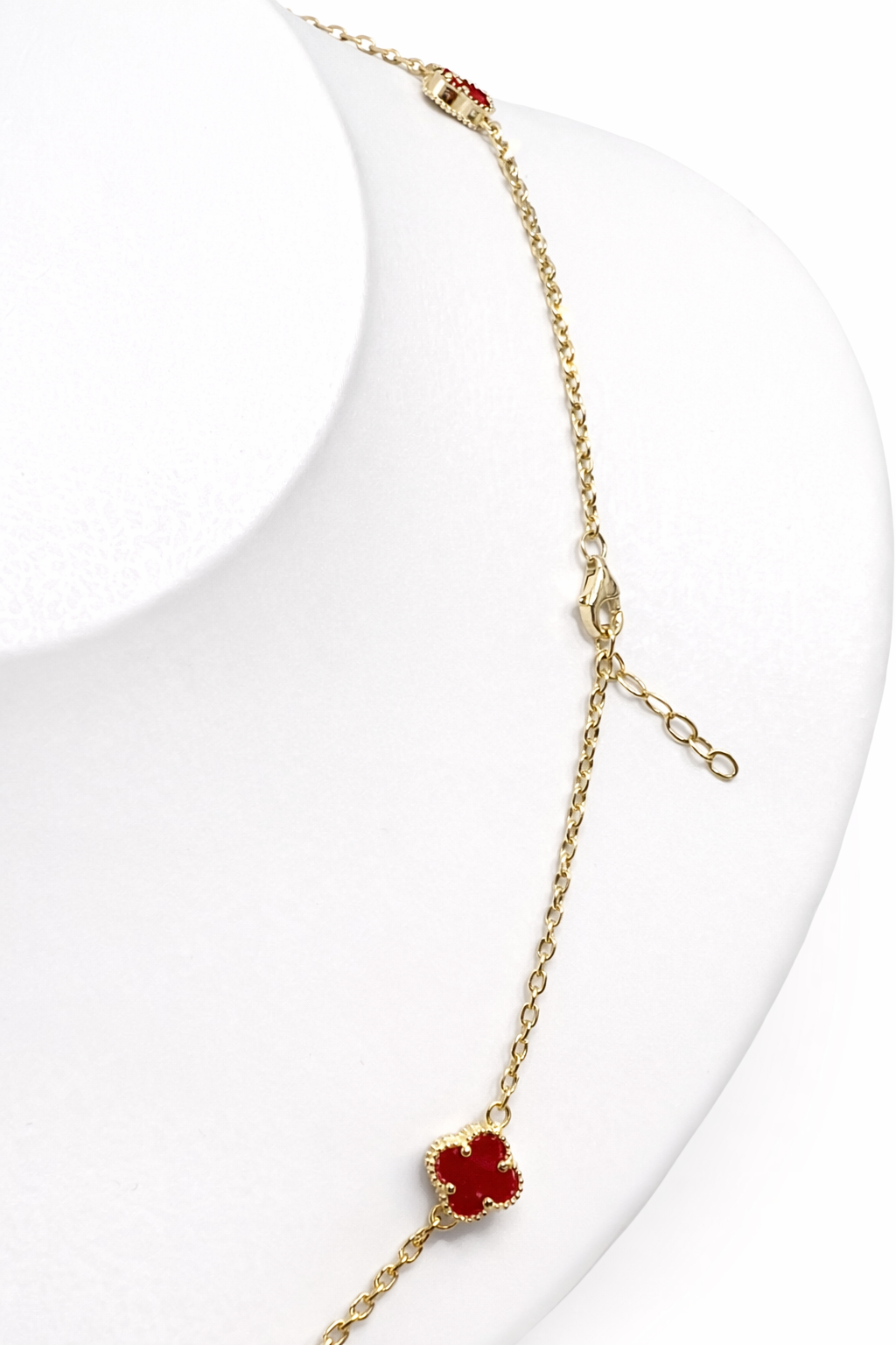 1609- NEW 14K Red Trebol Necklace 19"+1" ext (8mm) W.G