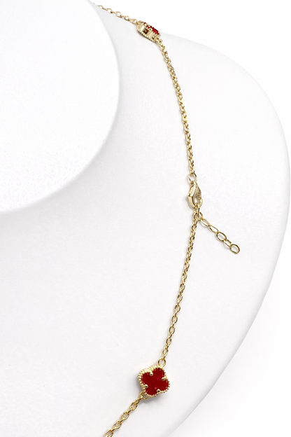 1609- NEW 14K Red Trebol Necklace 19"+1" ext (8mm) W.G