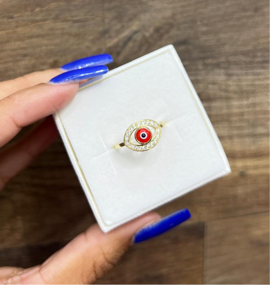 713- NEW 14K Red Evil Eye Gold Ring W.G