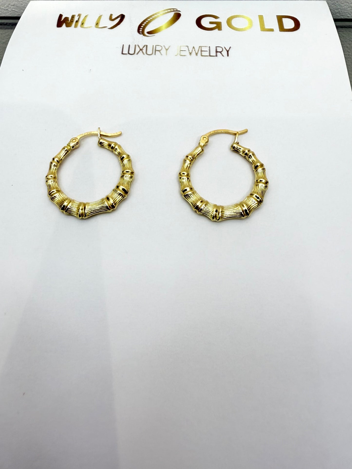 1121- 14K Round Bamboo Earrings (22mm) W.G