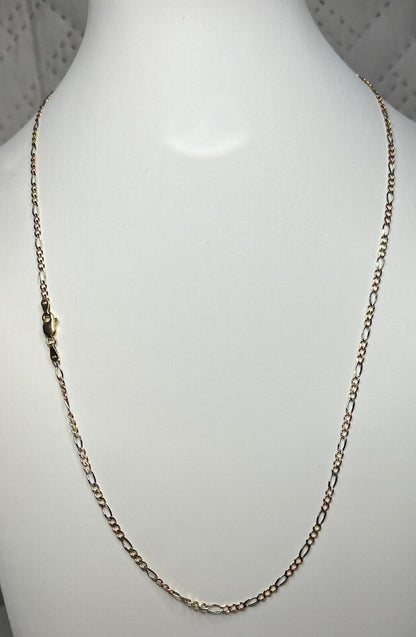 0041- 14k Gold Tri-color Figaro Chain 22"