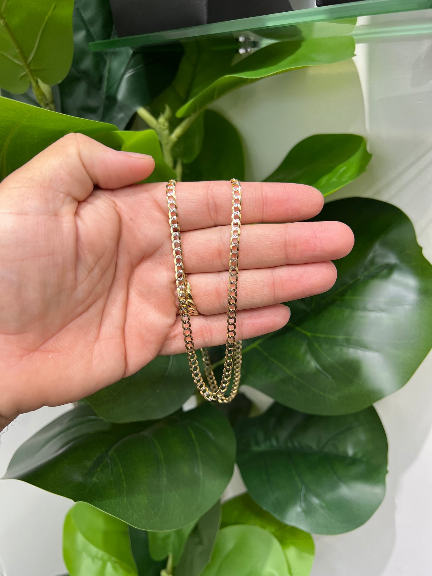 1249- NEW 14K Solid Flat Cuban Curb Link Two Tone 22" (4.7mm) W.G