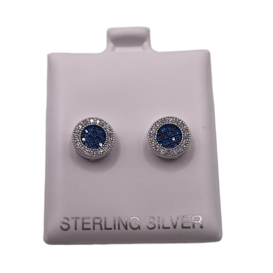 S530- .925 Blue CZ Stones Circle Studs Earrings