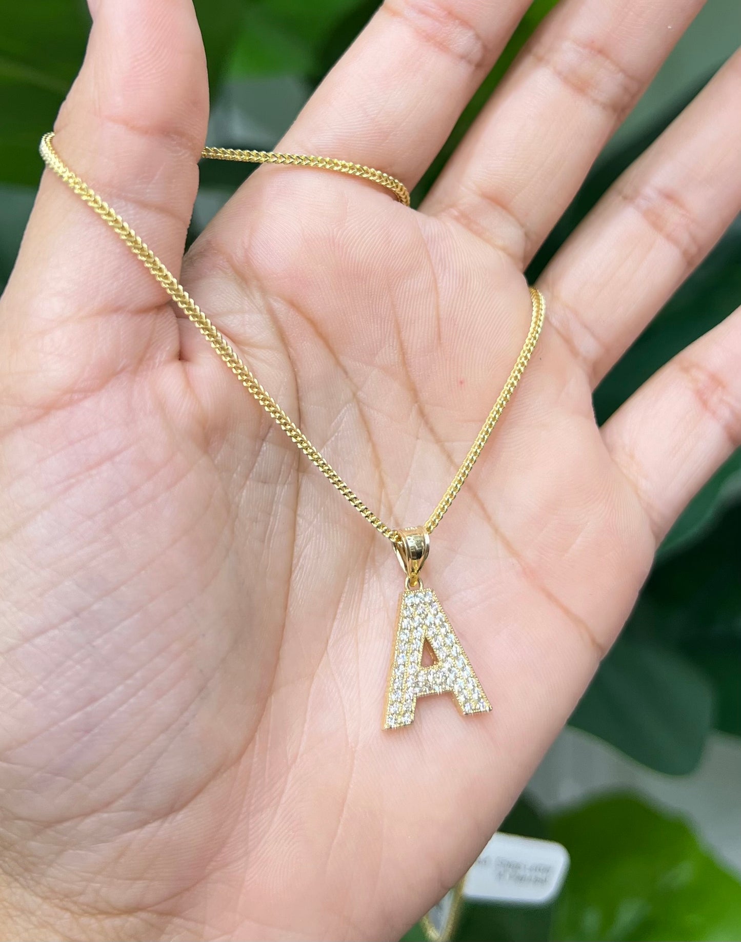 C15- NEW 14K Franco Chain and Letter A Pendant Set.W.G