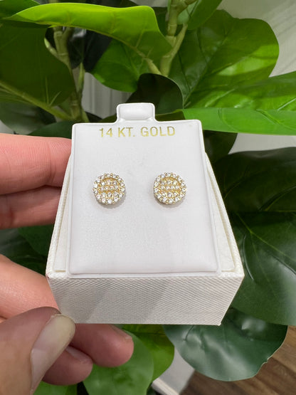 1363- NEW 14K Round Full Cz Stud Earring (8.2mm) W.G