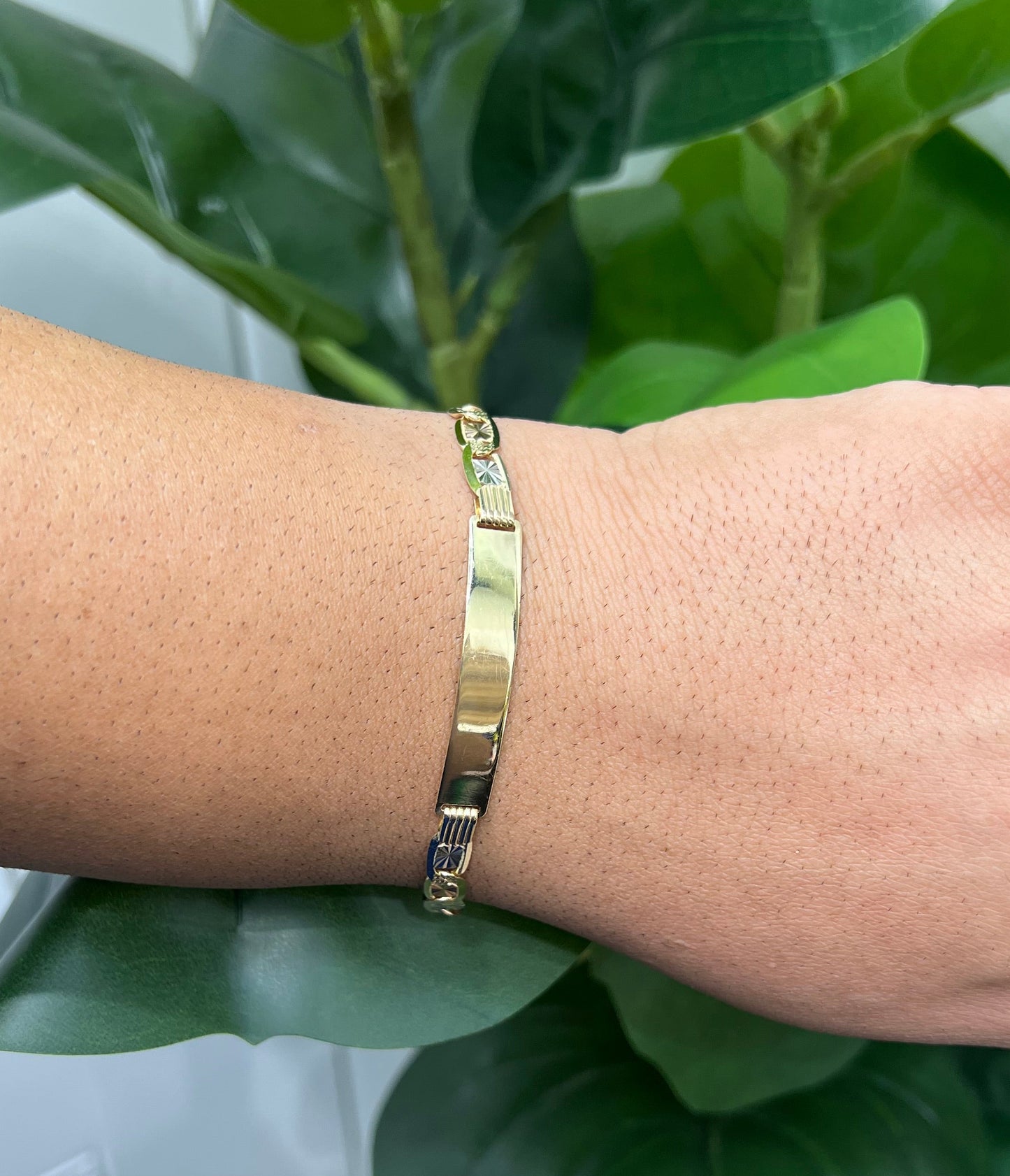 1333- NEW 14K Valentino ID Bracelet Tri Tone W.G