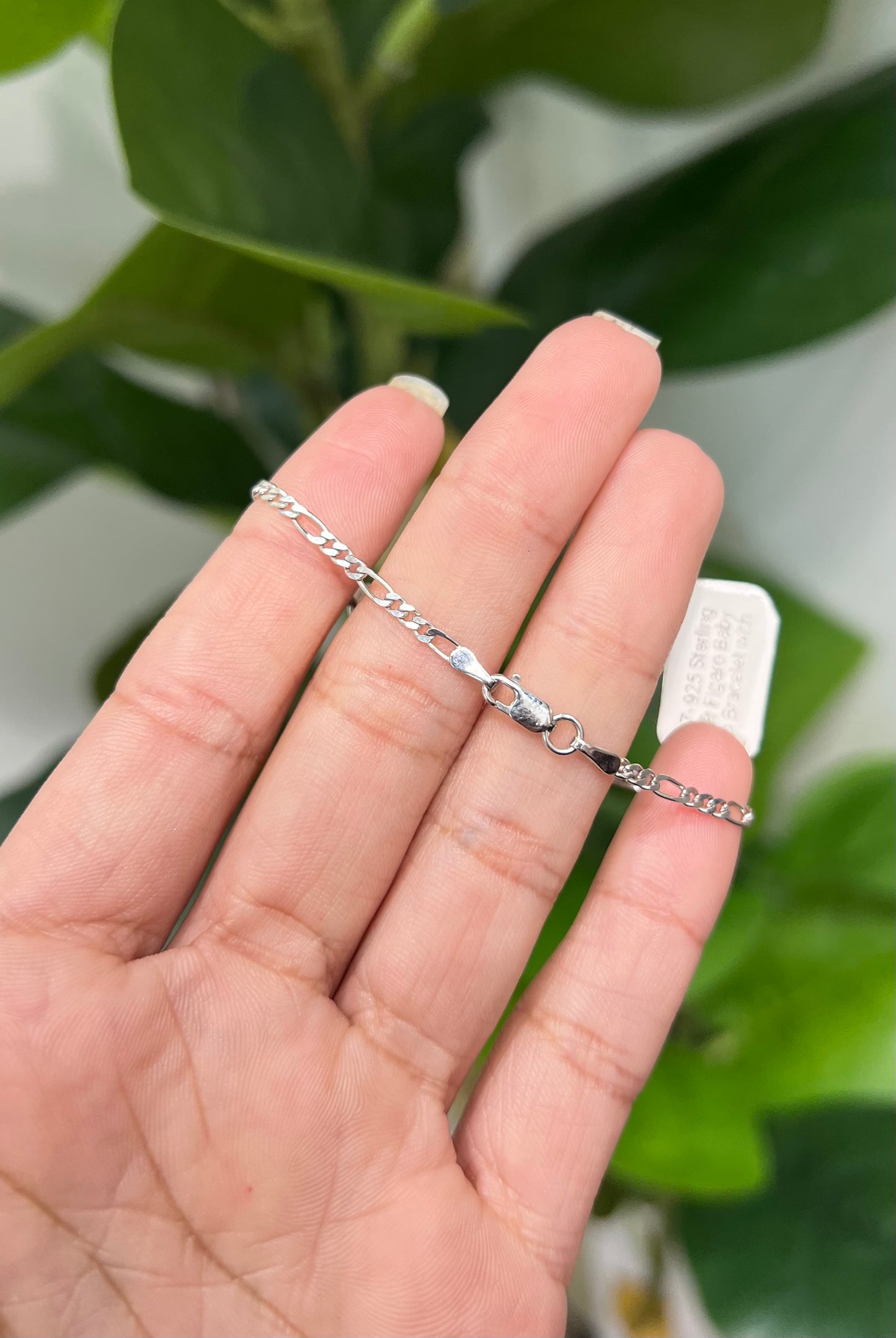 S387- NEW .925 Sterling Silver Figaro Baby ID Bracelet 5.5” W.G