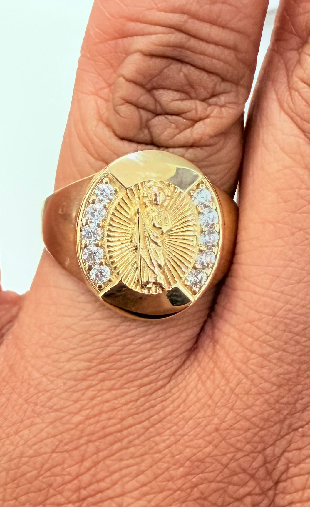 293-  NEW 14K St. Jude w/ Cubic Zirconia Men's Ring W.G