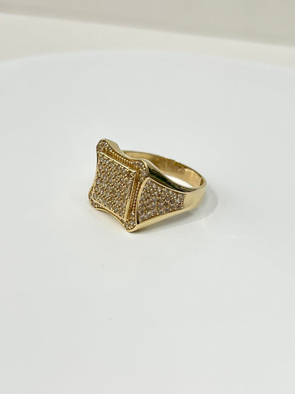 1182- NEW 14K Full Cz Square Fashion Men's Ring W.G