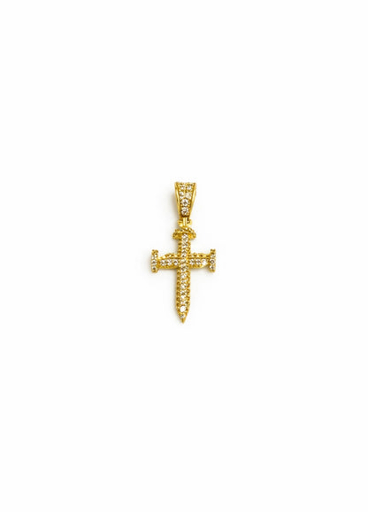 1503- NEW 14K Crystal Nail Cross Full Cz Pendant W.G