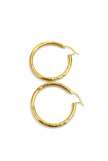 1511- NEW 14K Hollow Hoop Earrings (35x3mm)W.G