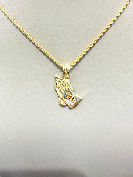 1103- NEW 10K Praying Hands Pendant W.G