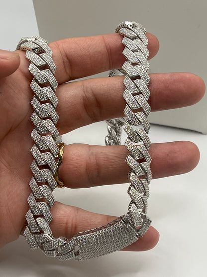 S785- Silver Encrusted Miami Cuban Chain 22”