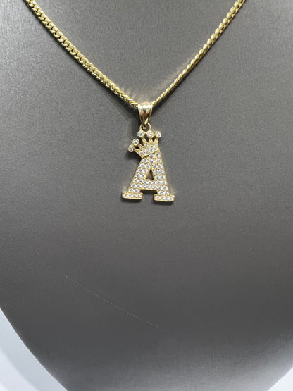 1211- NEW 14K Full Cz Letter A Crown on Top Pendant W.G