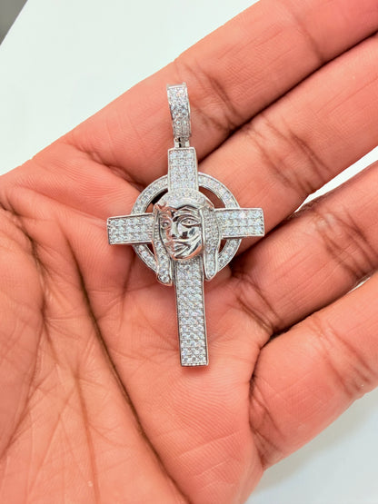 S404- NEW .925 Sterling Silver Full CZ Cross Hip Hop Pendant W.G