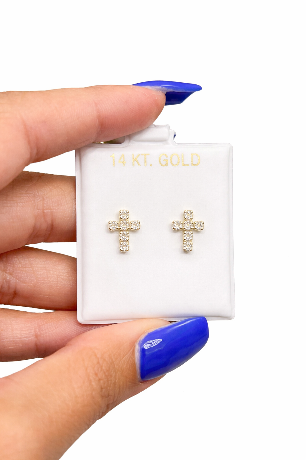 1045- NEW 14K Full Cz Stones Cross Stud Earrings W.G