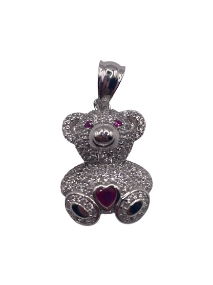 S629- Teddy Bear Red Heart Pendant