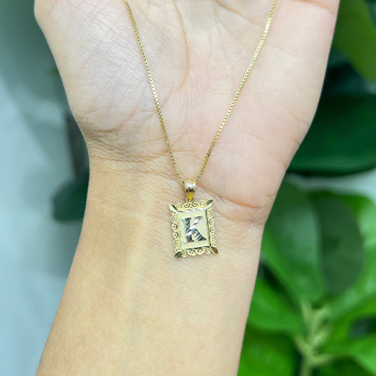 00122- NEW Letter “K” Square Pendant (W.G)