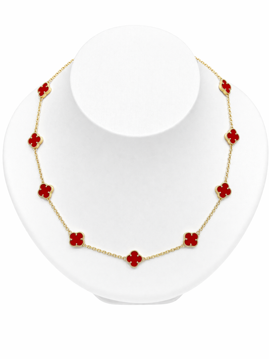 1609- NEW 14K Red Trebol Necklace 19"+1" ext (8mm) W.G