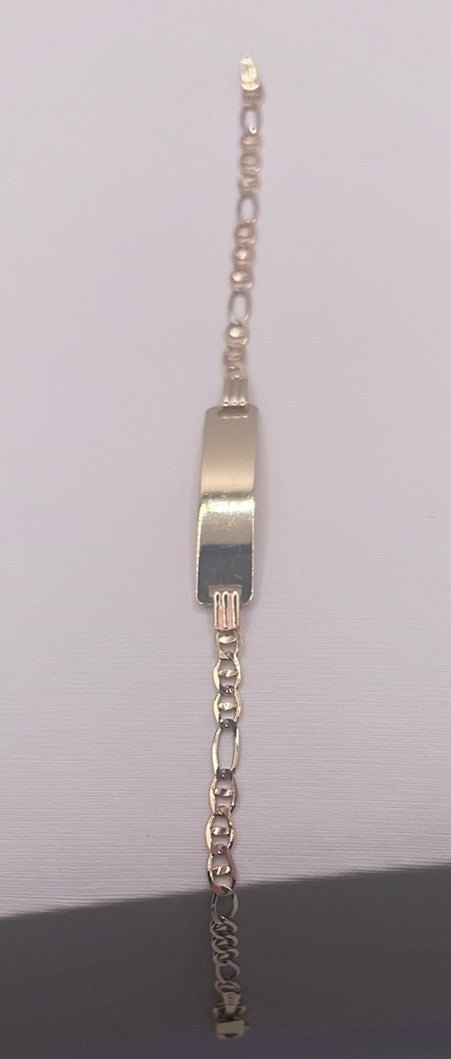 00164- NEW 14K Figaro ID Bracelet with Plate Kids (W.G)