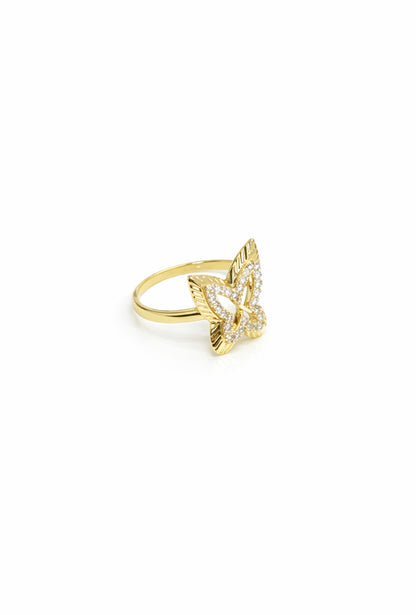 1498- NEW 14K Fashion Cut Butterfly Ring W.G