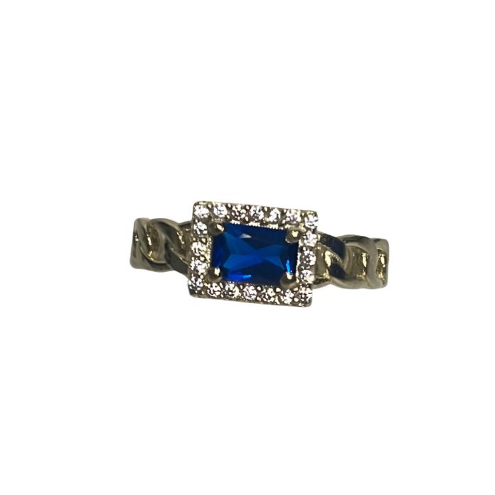 0086- 14K Yellow Gold Blue Square Stone Ring