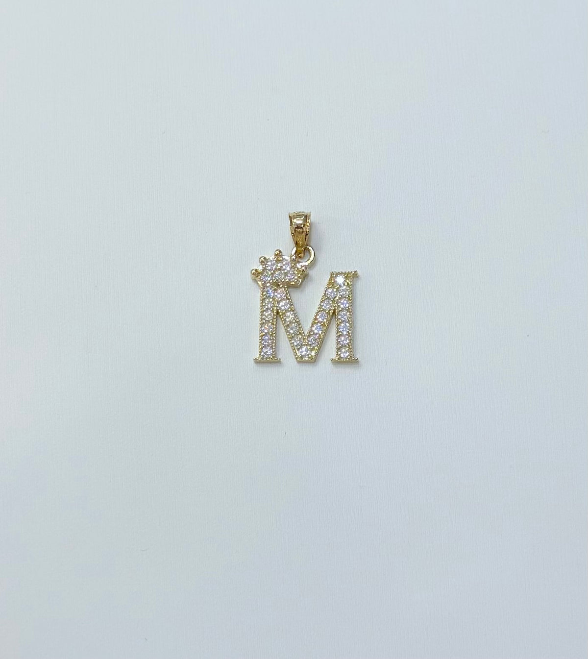1773- NEW 10K Letter “M” & Crown Pendant W.G