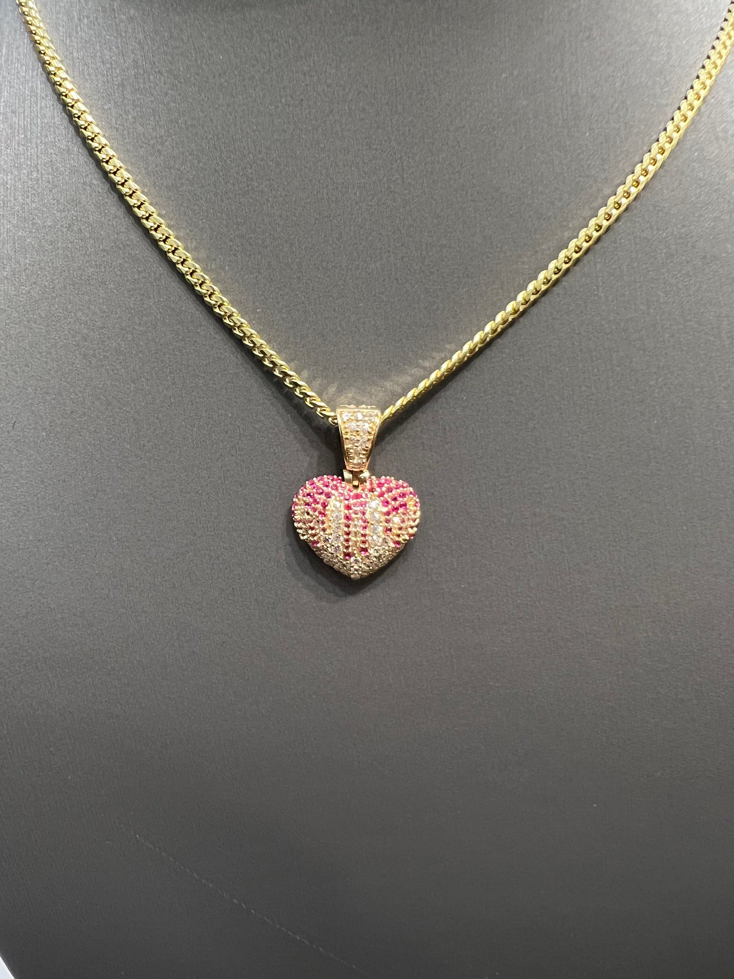 1220- NEW 14K Full Cz Pink Heart Shape Pendant W.G
