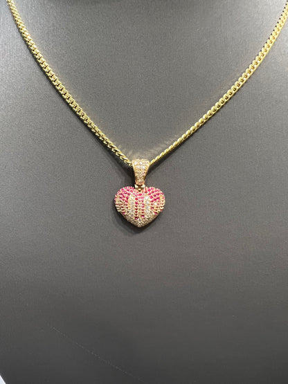 1220- NEW 14K Full Cz Pink Heart Shape Pendant W.G