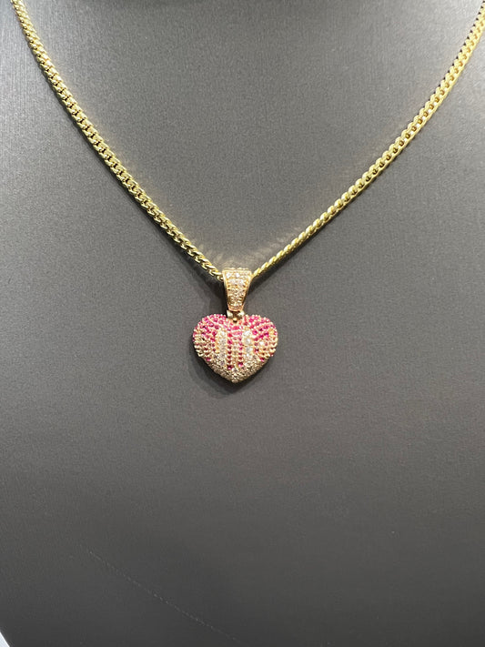 1220- NEW 14K Full Cz Pink Heart Shape Pendant W.G