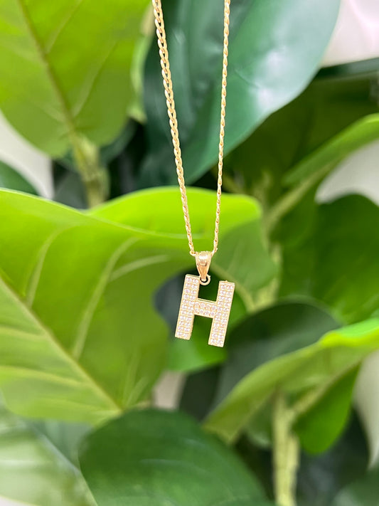 369- NEW 14K Letter “H” Full Cz Gold Pendant W.G