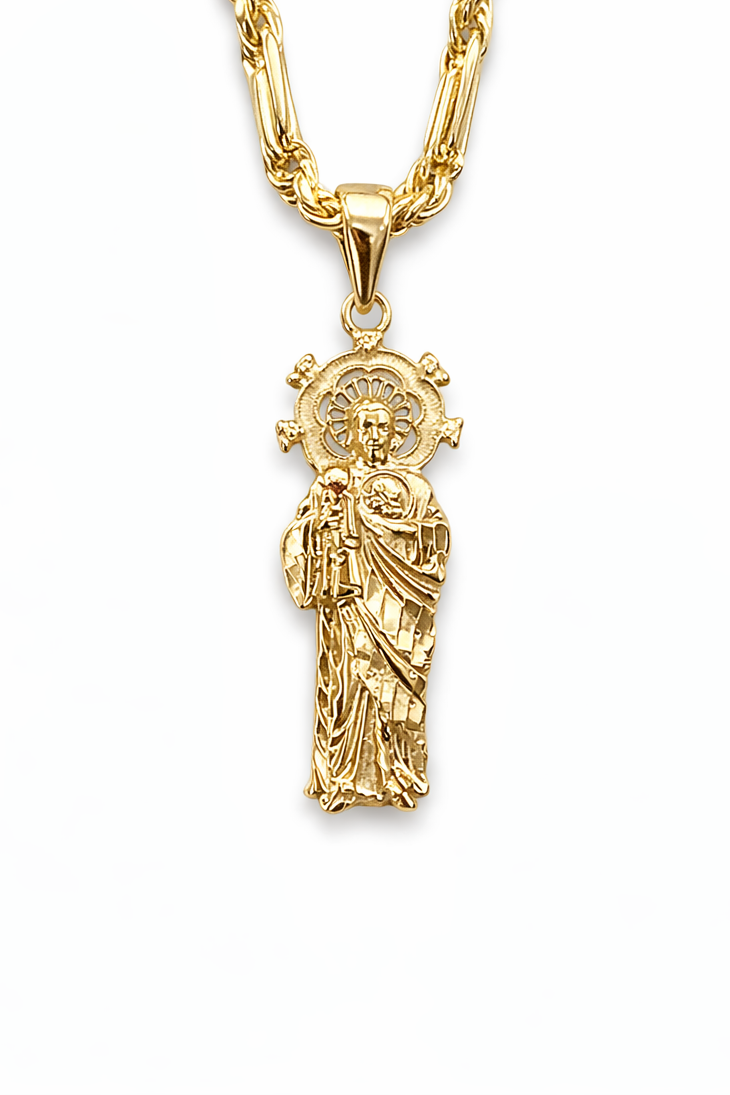 1283- NEW 10K Gold St Jude with Crown Pendant / Medalla San Judas W.G