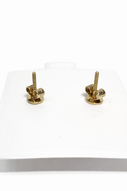 1203- NEW 14K Gold Teddy Bear Full Cz Navy Blue Cz Stone Earrings (9.8mm)W.G