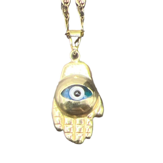 315- Hand Evil Eye Yellow Gold Pendant