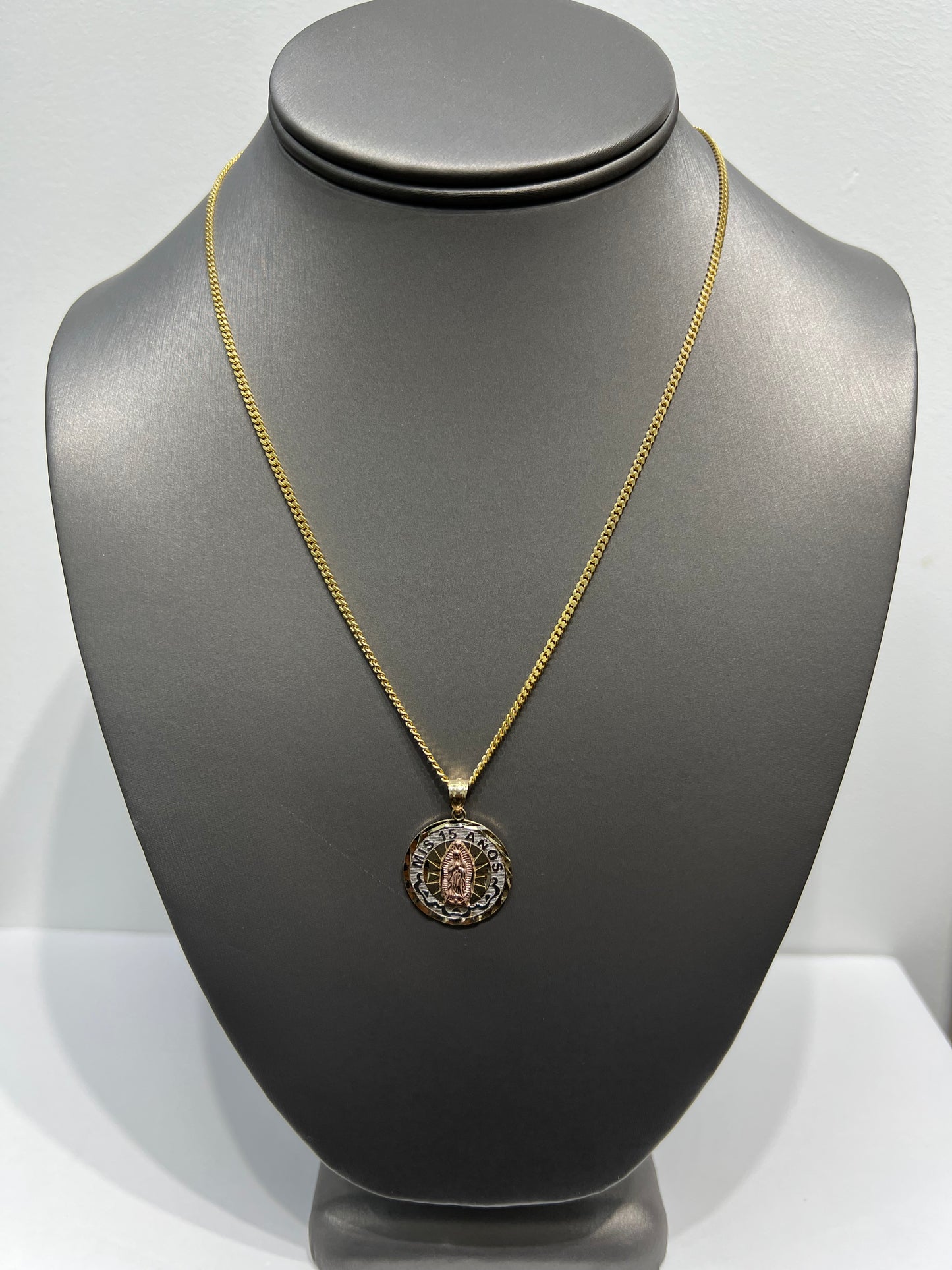 C50- 10K Solid Miami Cuban 18” & Our Lady Of Guadalupe Pendant Set