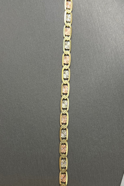 1442- NEW 14K Solid Valentino Tri Tone Chain 20" 4mm W.G