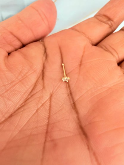 1796- NEW 14K Nose Piercing with Cz Flower (3.5mm) W.G