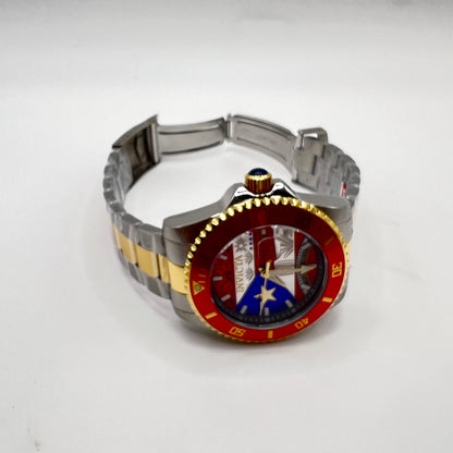 R50- Invicta Puerto Rico Flag Men's Watch 44mm Silver & Gold