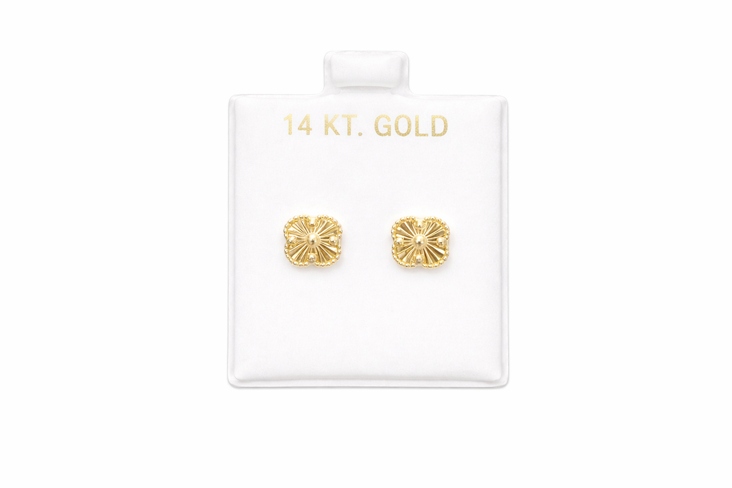 1151- NEW 14K Trebol Gold Stud Earrings W.G