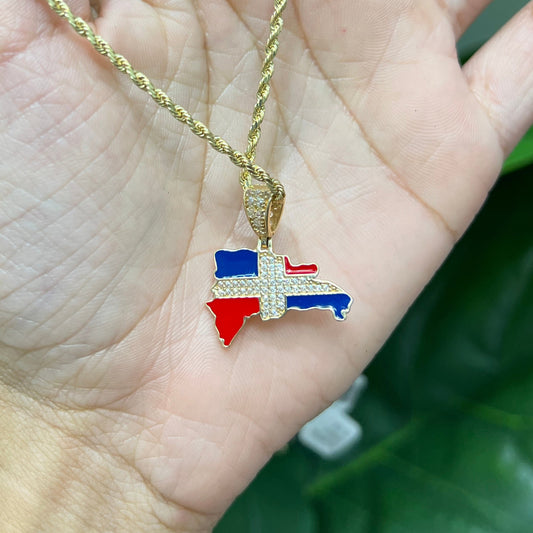 678- NEW 14K Dominican Republic Map Pendant W.G