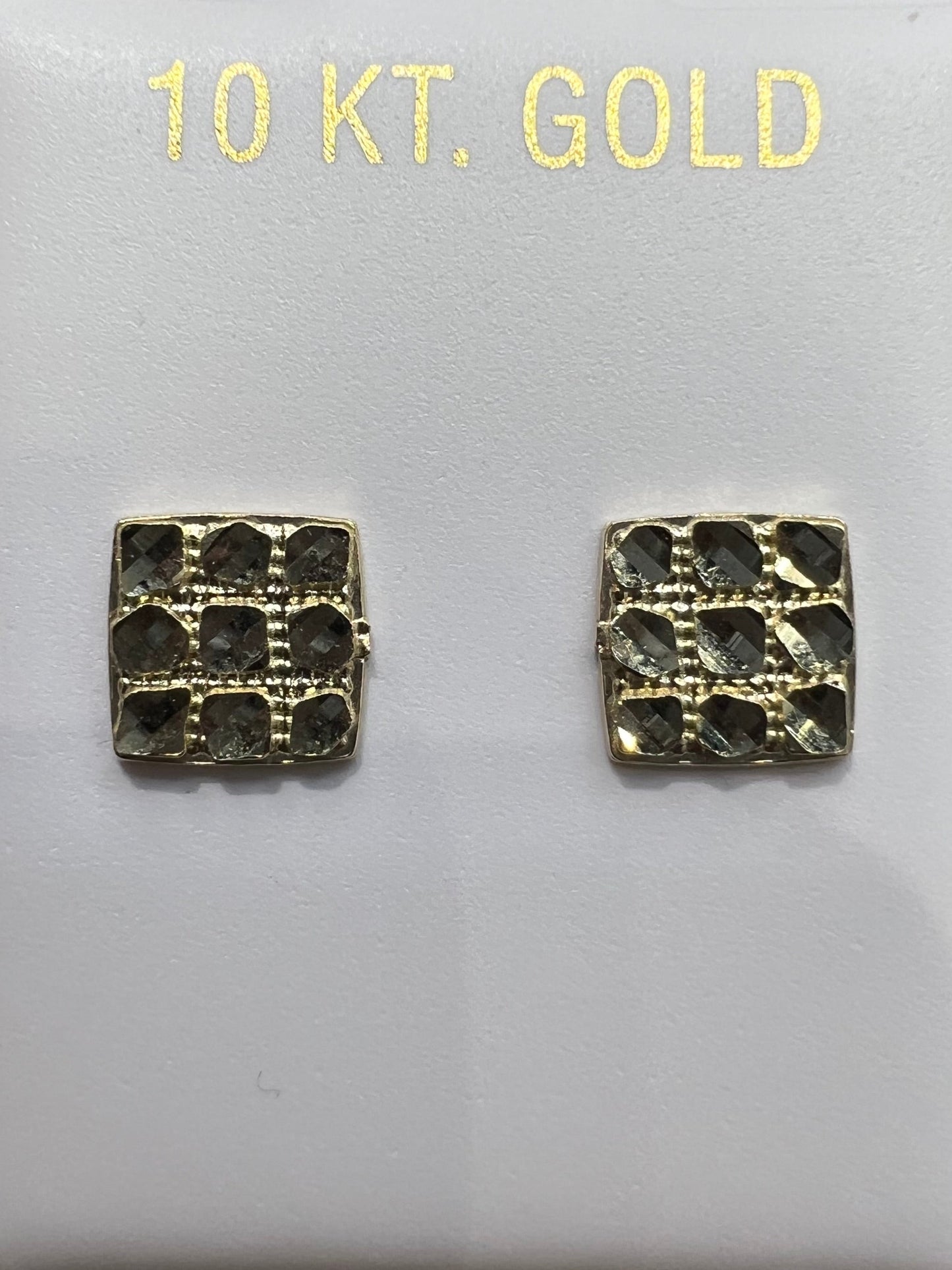 1667- NEW 10K Square Diamond Cut Stud Earrings (8x8.2mm) W.G